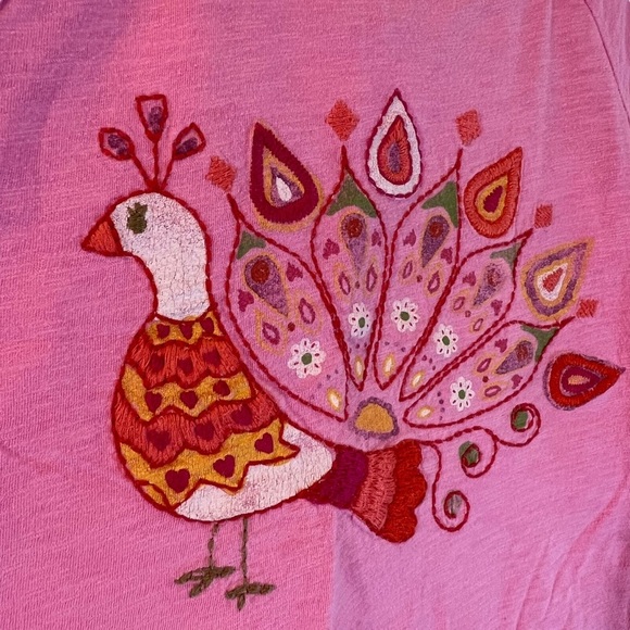 Baby Gap Girls Peacock T Shirt 3T Embroidered Boho Bird Colorful Keyhole Back - Picture 6 of 8